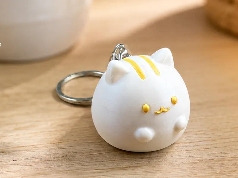 Chubby Kawaii Cat Keychain & Figurine