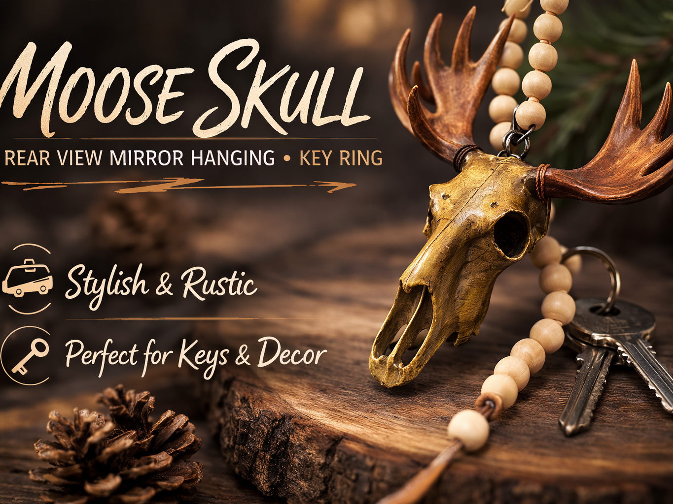 Moose Skull - Rear View Mirror hanging or key ring