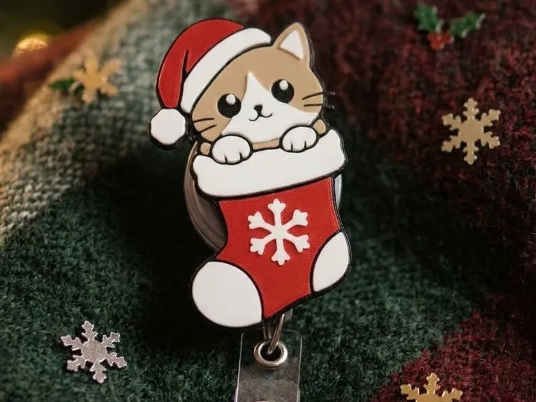 Christmas Cat in Stocking Badge Reel Face/Magnet - Free 3D Print Model ...