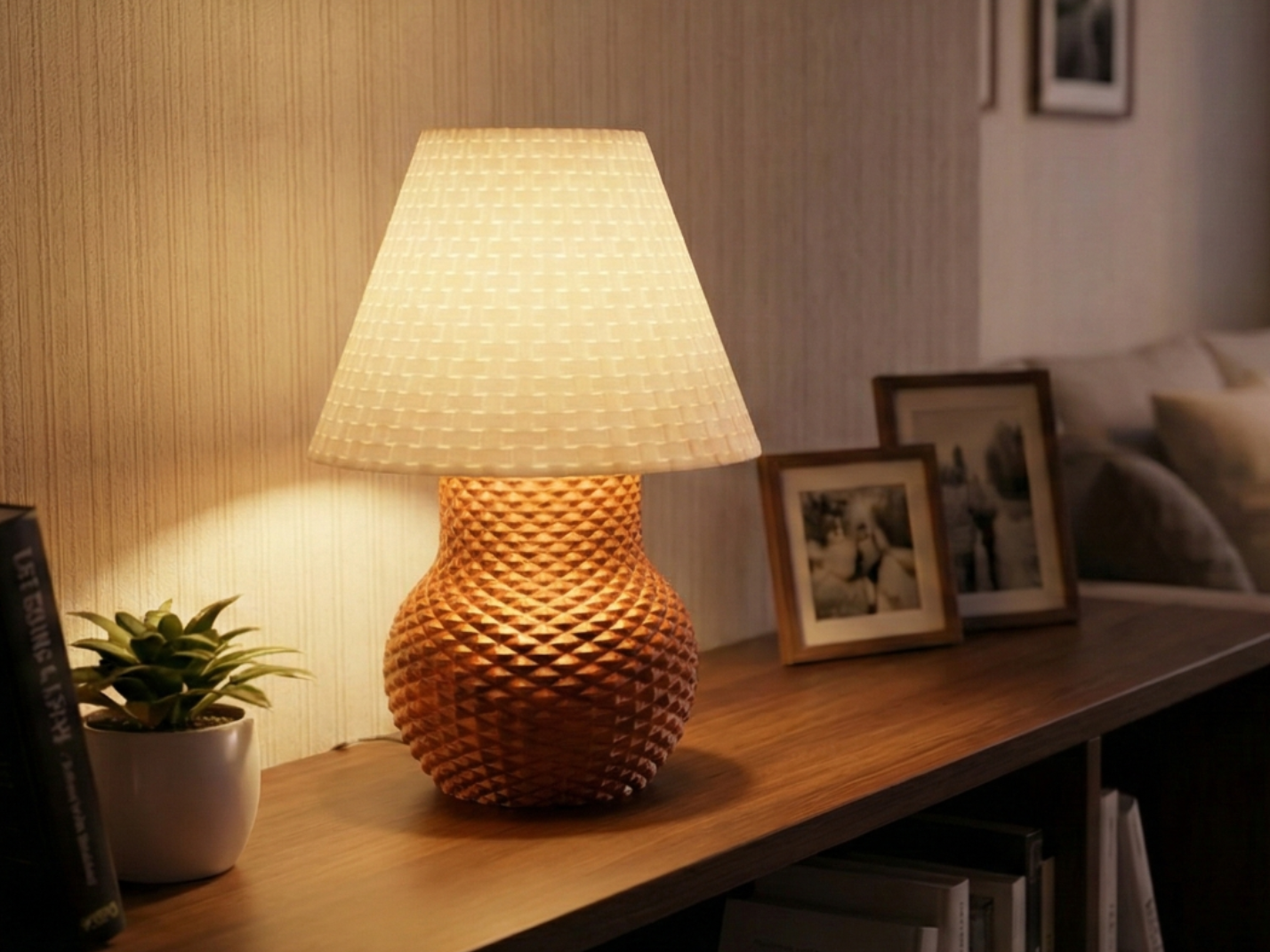 Modern Geometric Table Lamp Textured Shade E14