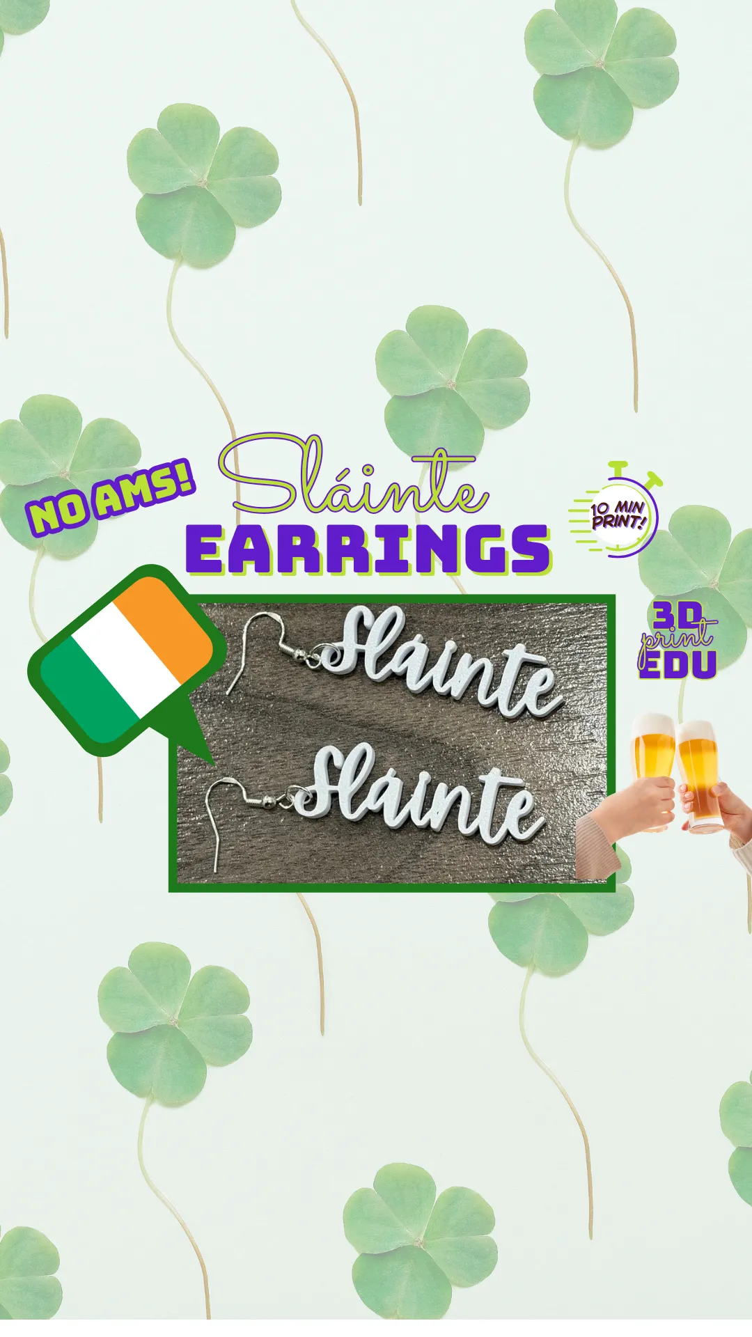 Sláinte Earrings | Irish "Cheers" Jewelry view 2
