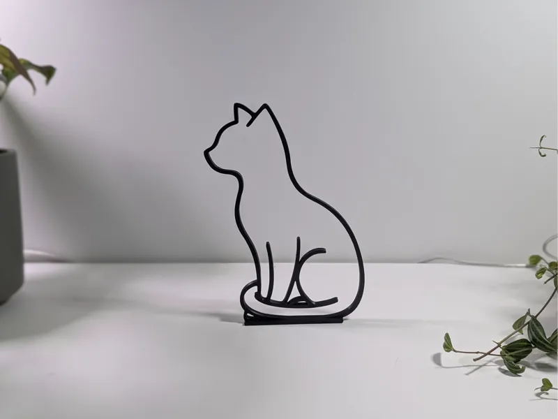 Cat Sitting Decor Desk Table 2D Line Art
