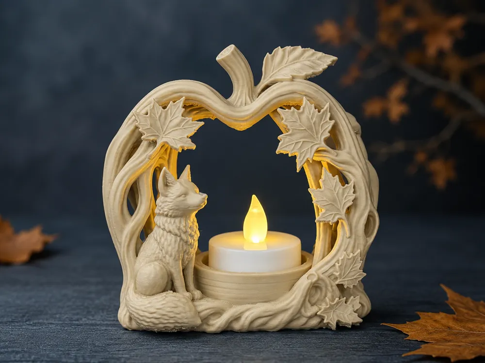 Accesorio de iluminación decorativa: Autumn Fox LED Tealight Holder – Woodland Decor. Referencia del modelo original.
