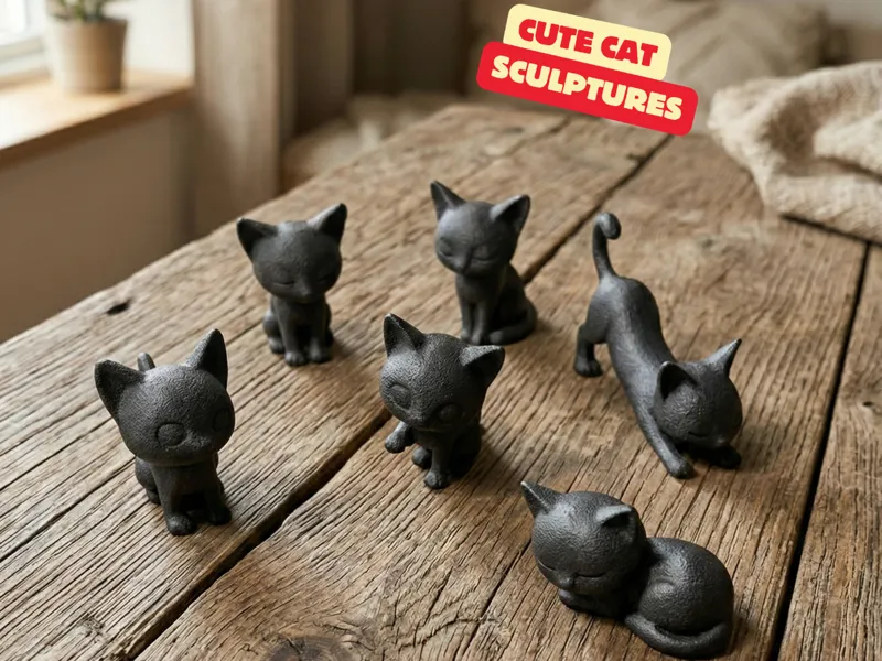 LAZY CATS / MODERN CAT SCULPTURE / BLACK SCULPTURE