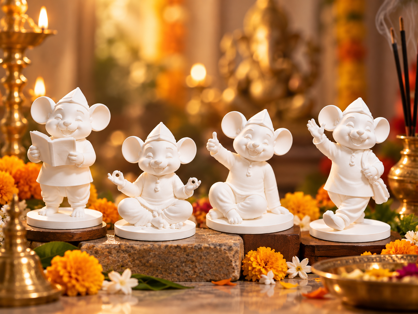 Ganpati Bappa Morya, Mushak Raj Set 2 - 3D printed Decor, in stock in India