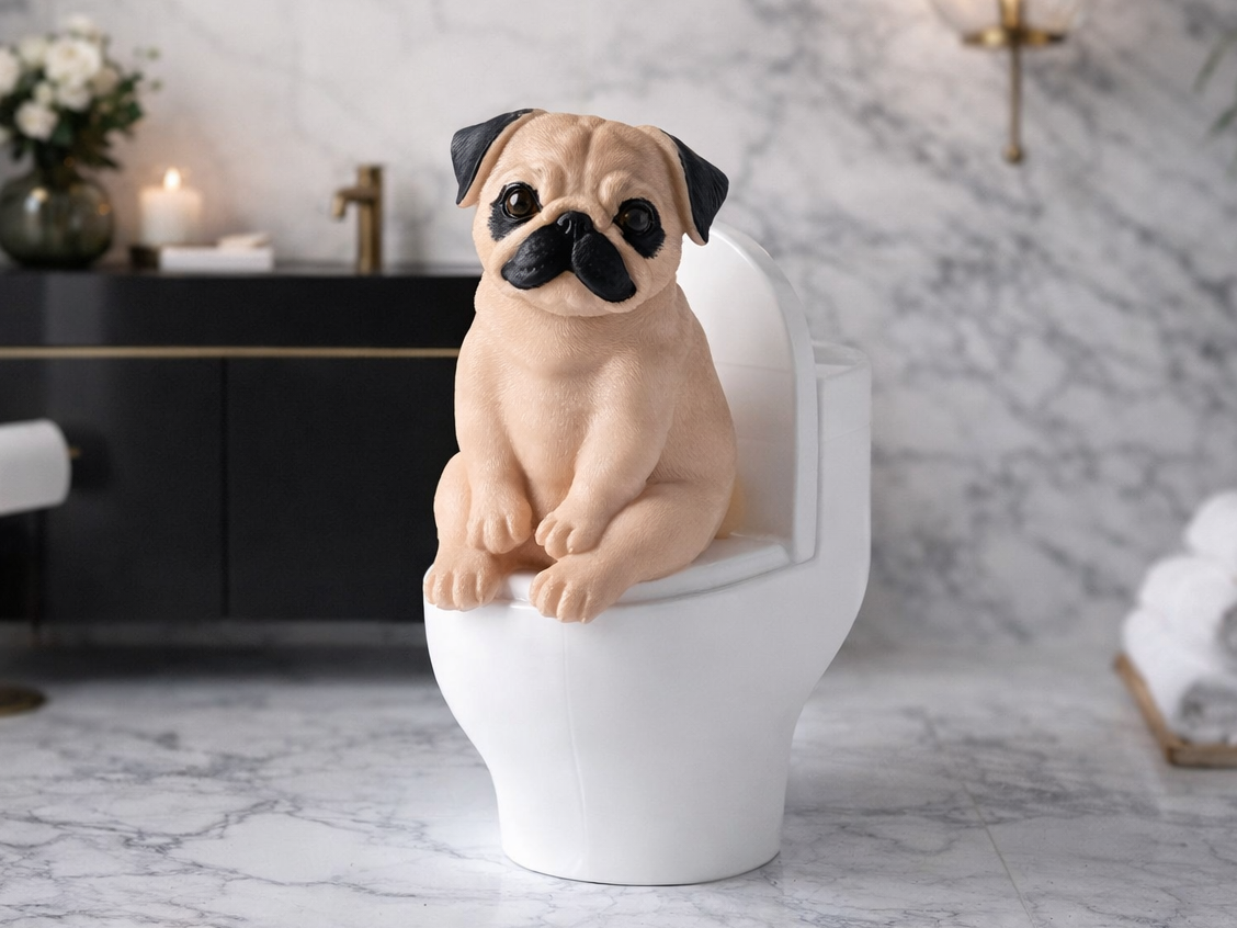 Pug on Toilet Statue - Whimsical Home Decor