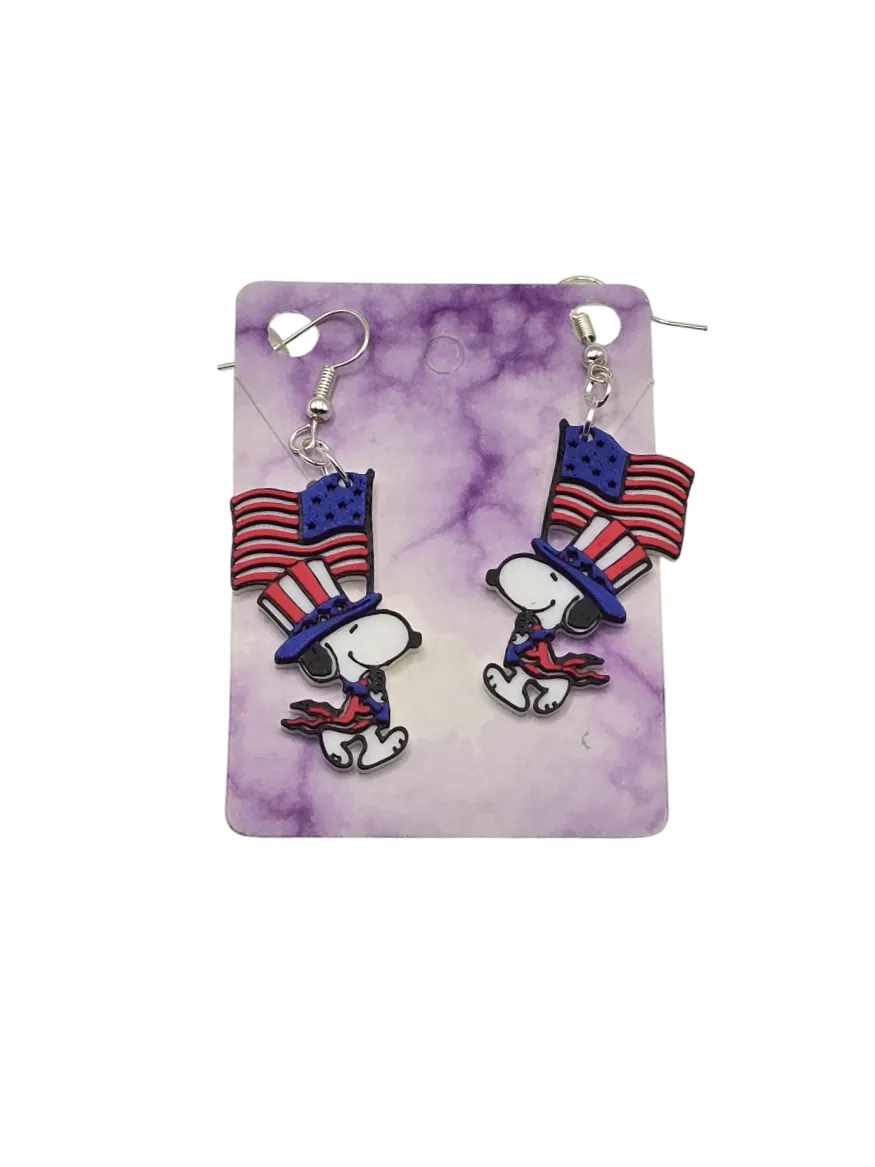 Snoopy Flag 4th of July Earrings view 3