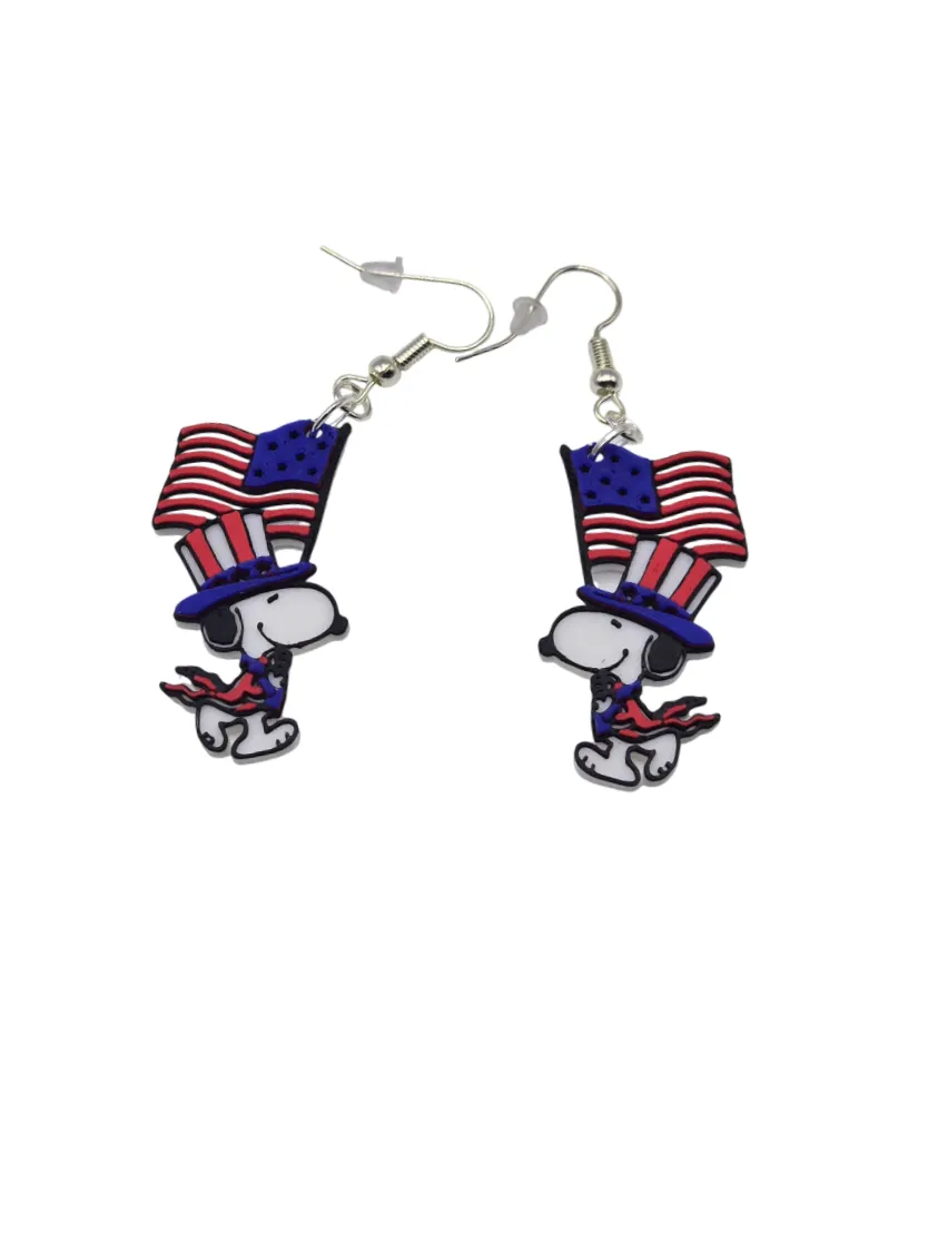 Snoopy Flag 4th of July Earrings view 2