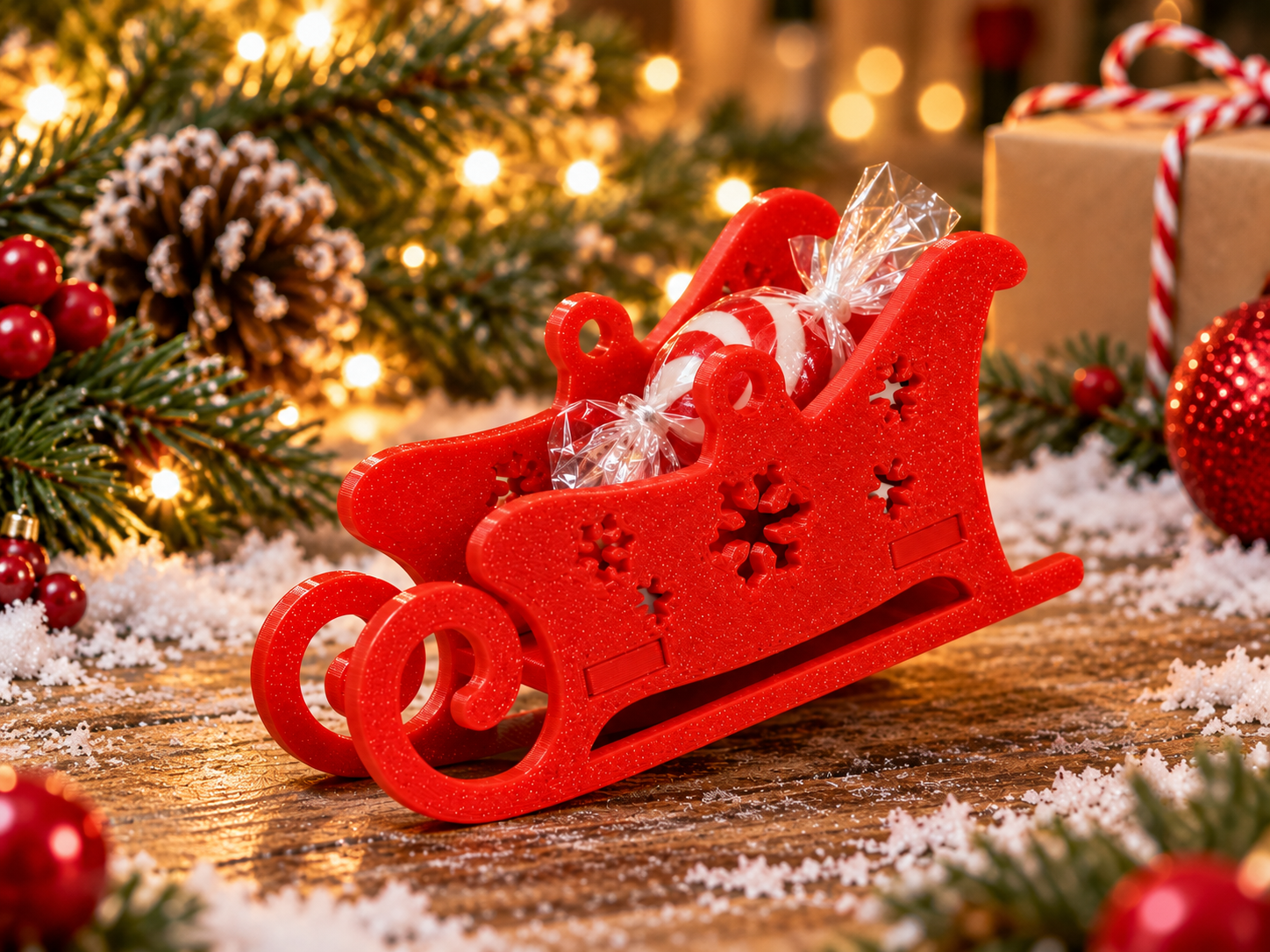 Santa Sleigh | Candy Holder & Tree Ornament 3-Part 3D model