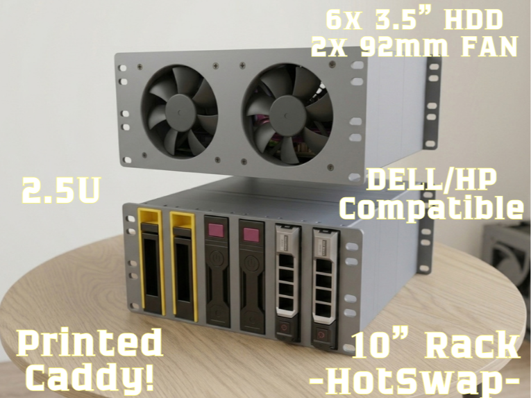 10" Rack 2.5U 6x 3.5" hotswap HDD module with fans 3D model