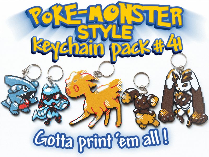 Poke-Monster Keychain Pack #41 Arceus Riolu Gible
