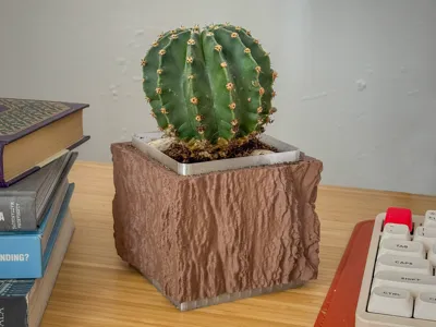 Square Planter with Wood Texture and Drainage
