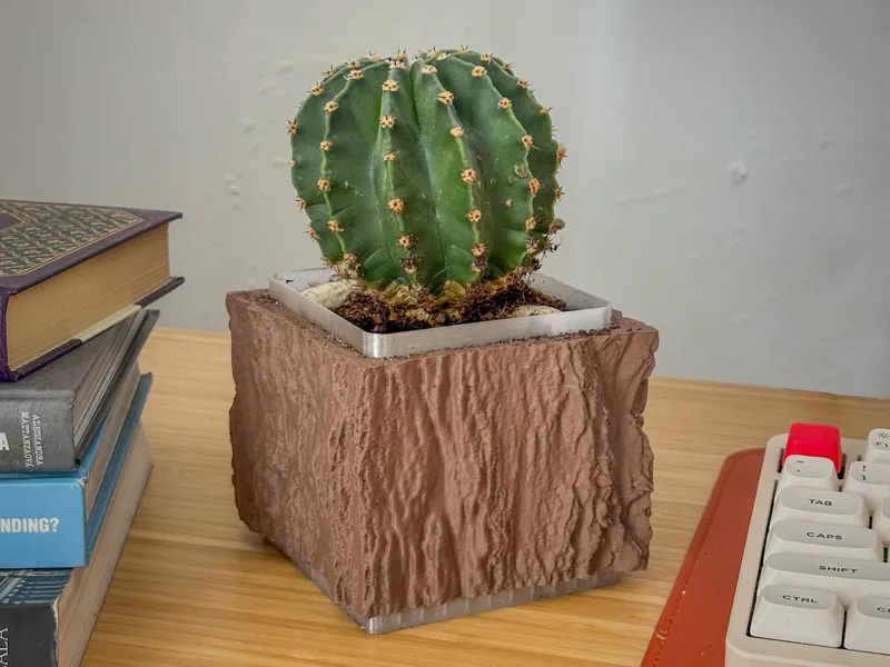 Square Planter with Wood Texture and Drainage