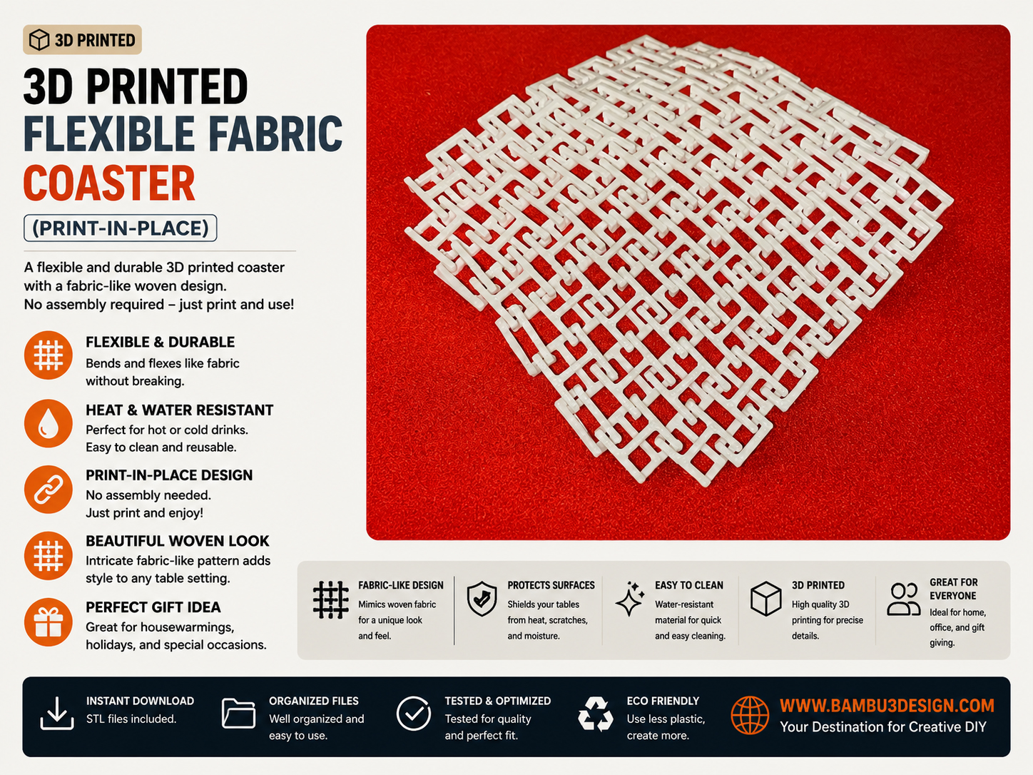 3D Printed Flexible Fabric Coaster(Print-in-Place)