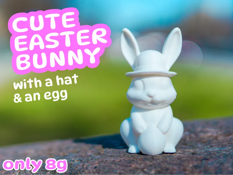 Cute Easter Bunny with a hat & an egg (No Support)