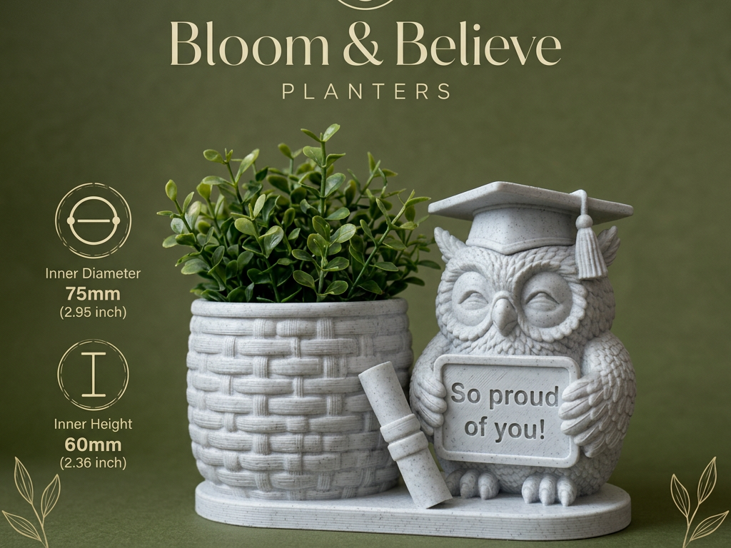 Owl Bloom & Believe Planter Graduation