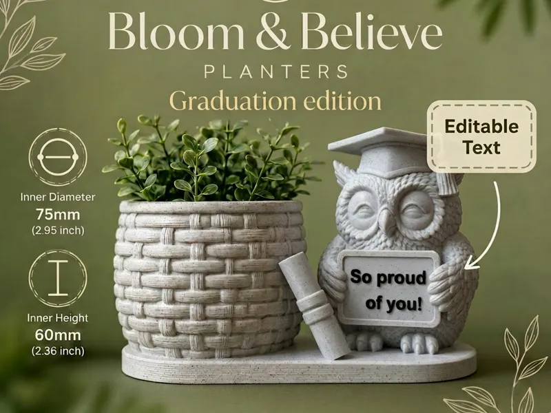 Owl Bloom & Believe Planter Graduation