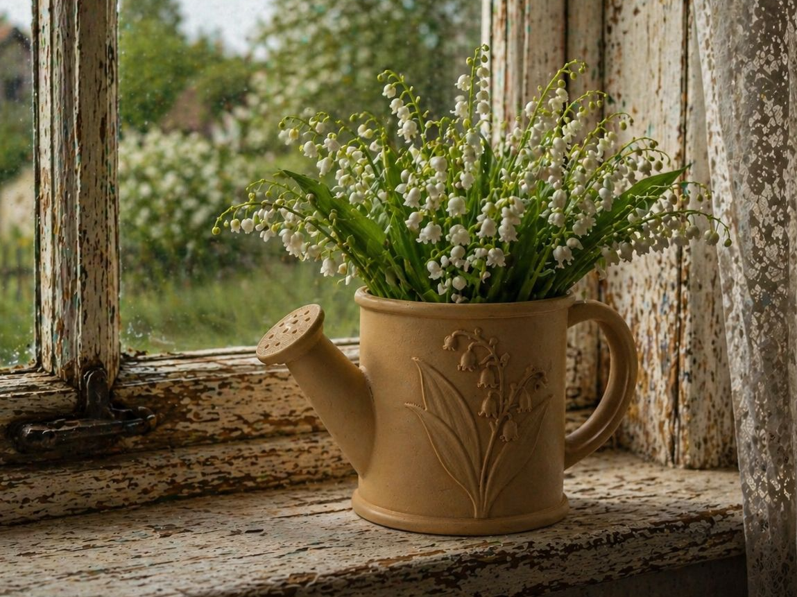 Watering Can Planter with Lily of the Valley