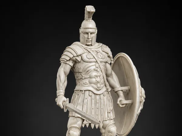 Statue en marbre du guerrier romain - gladiateur