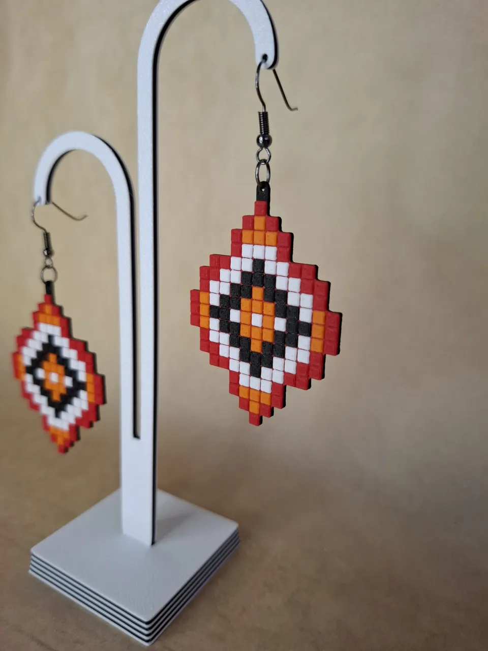 Fiery Pixel Eye Earrings | Ethno Diamond Design view 2