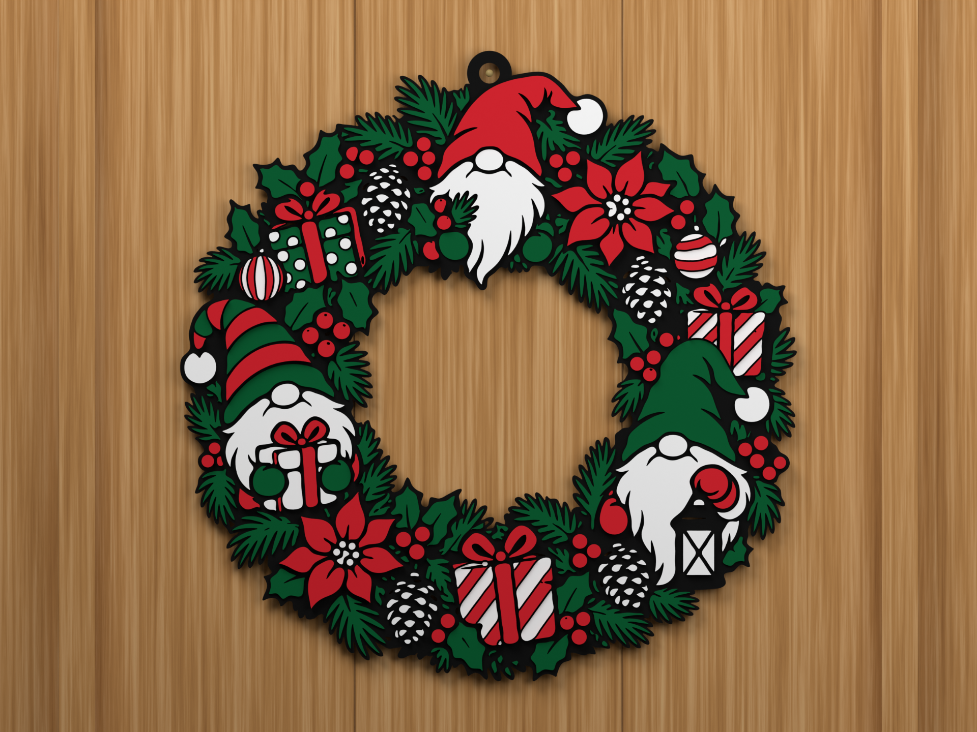 Christmas Gnomes Wreath | 4-Color Door Decor - 1