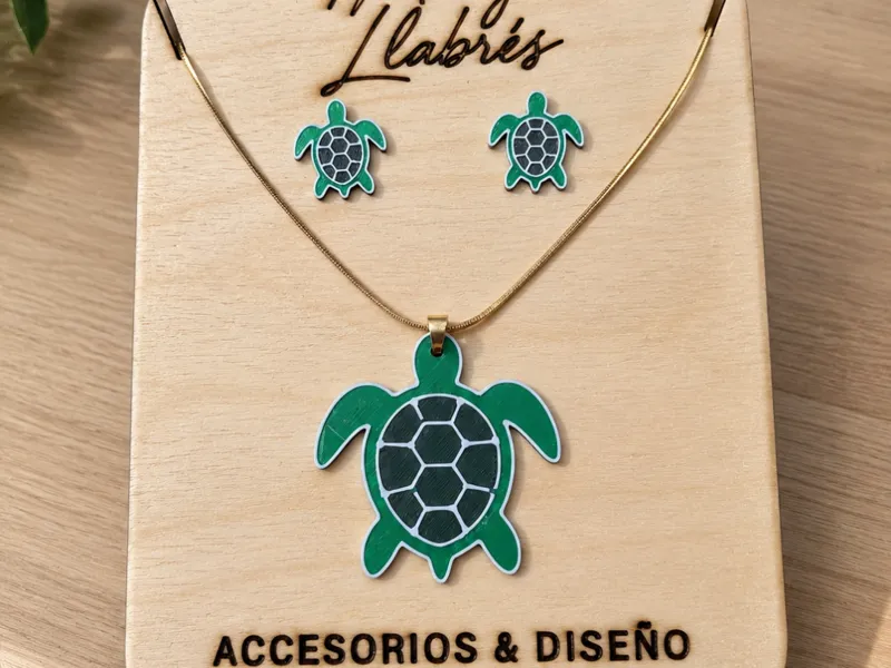 Conjunto pendientes de botón y colgante - Tortuga 