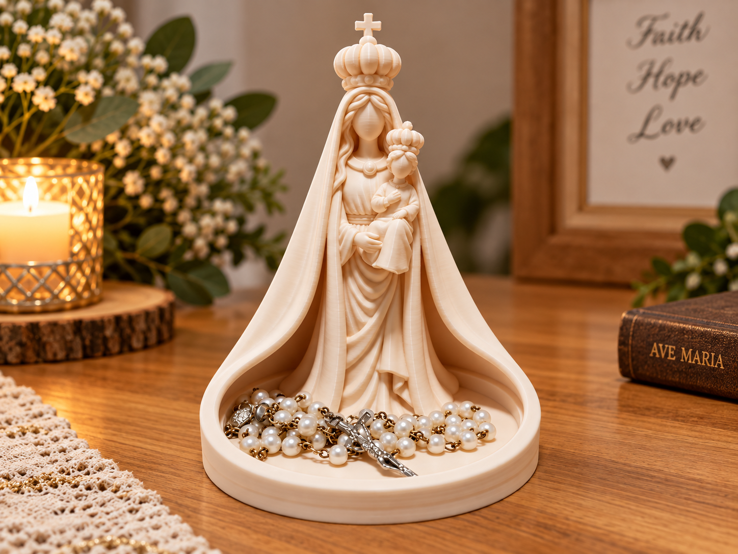 Minimalist Virgin Mary & Baby Jesus Rosary Tray - 1