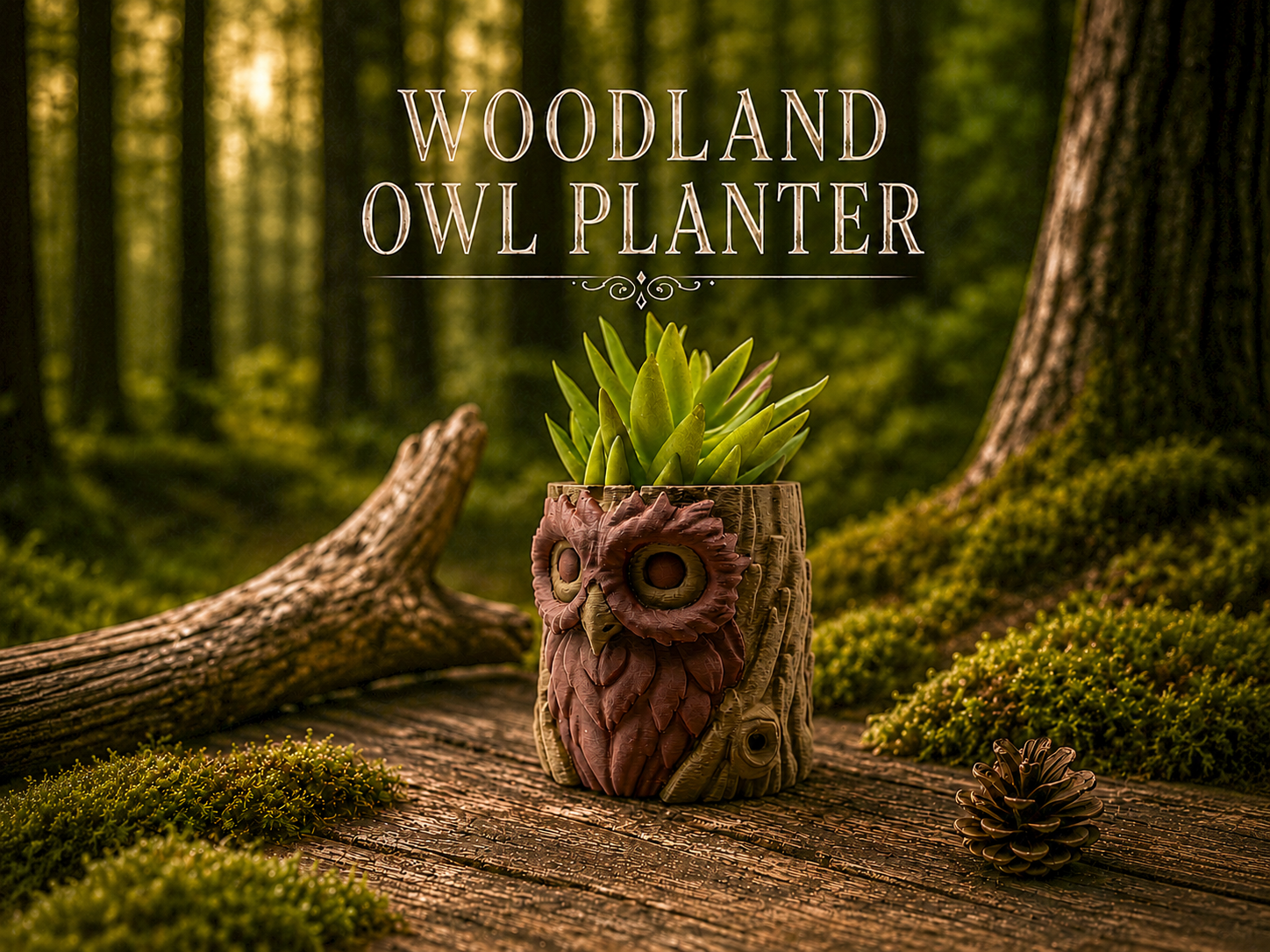 Woodland Owl Planter  - Rustic Dual Wood Pot