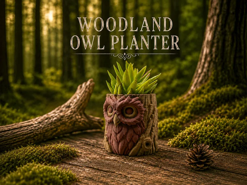 Woodland Owl Planter  - Rustic Dual Wood Pot