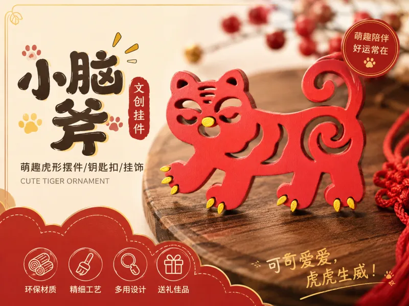 福气小脑斧钥匙挂饰 摆件 吊坠 老虎