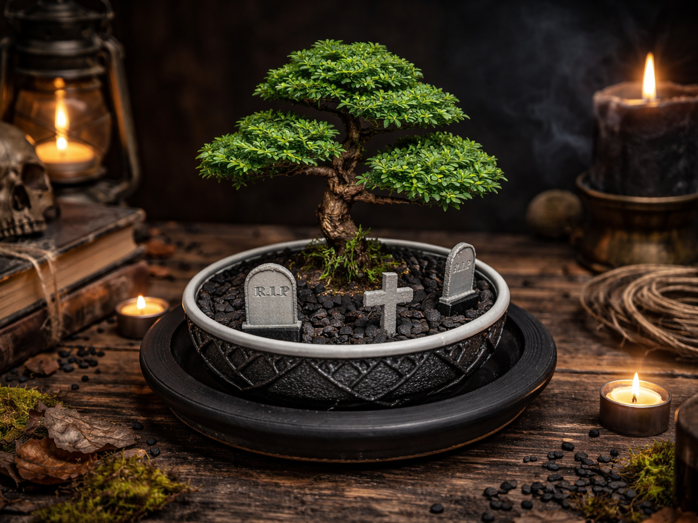 Gothic Grave Yard Bonsai Tree Bowl 