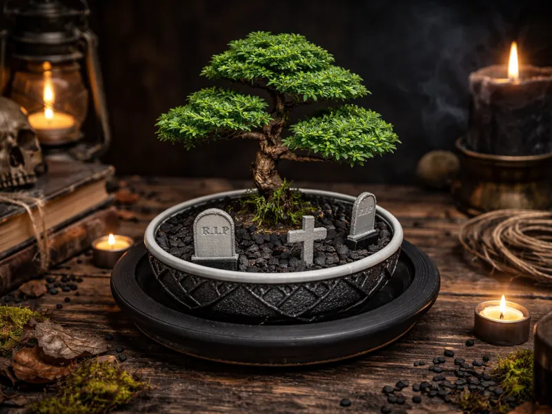 Gothic Grave Yard Bonsai Tree Bowl