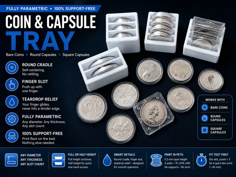 Parametric Coin & Capsule Tray Generator