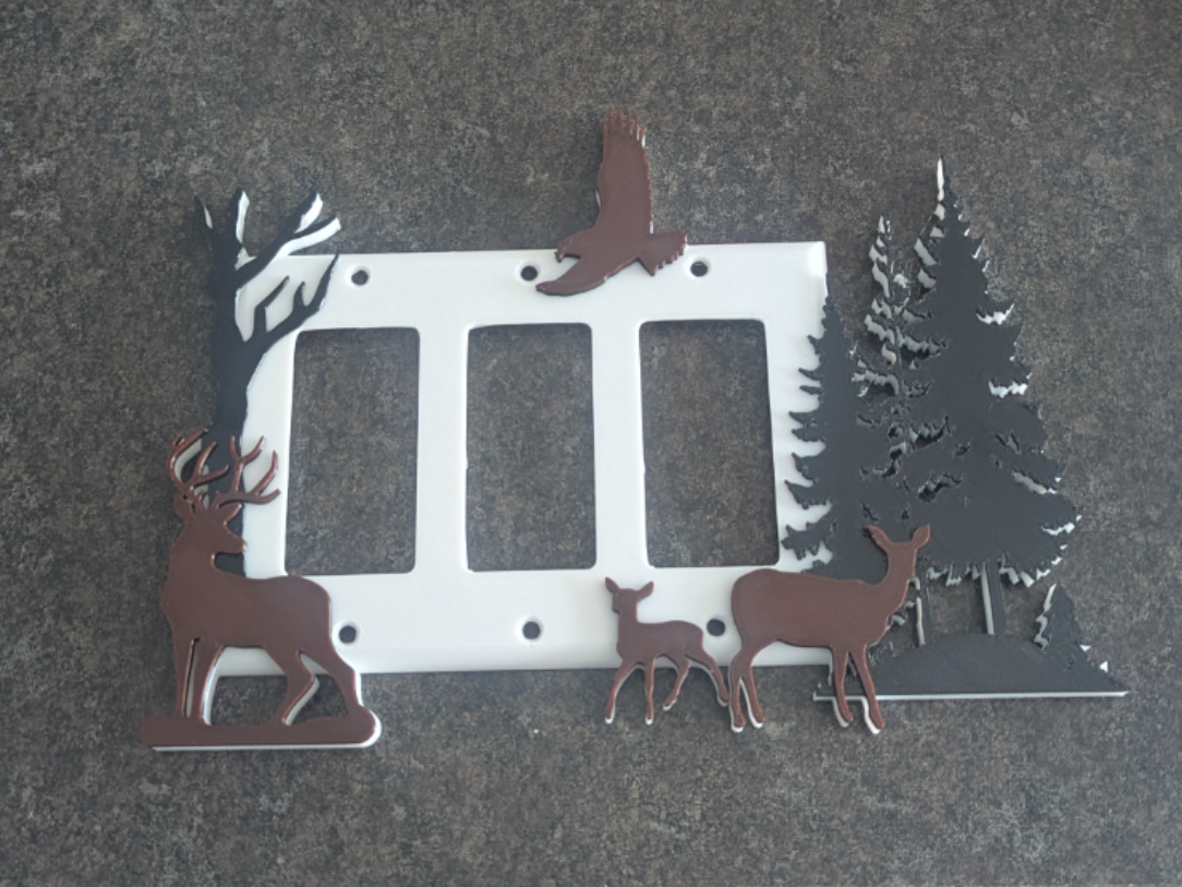 Deer family triple wide light switch cover