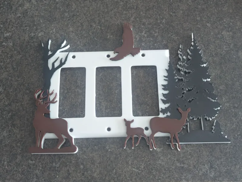 Deer family triple wide light switch cover