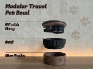 Modular Travel Pet Bowl with Slow Feeder and Scoop