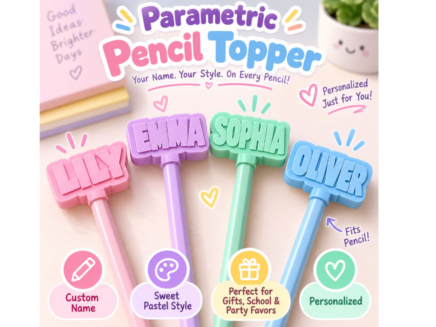 Parametric Custom Name Pencil Topper Straw no AMS - 1