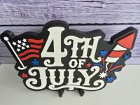 4th of July Sign (Flat) (Free Standing, Thin, Extra Thin)
