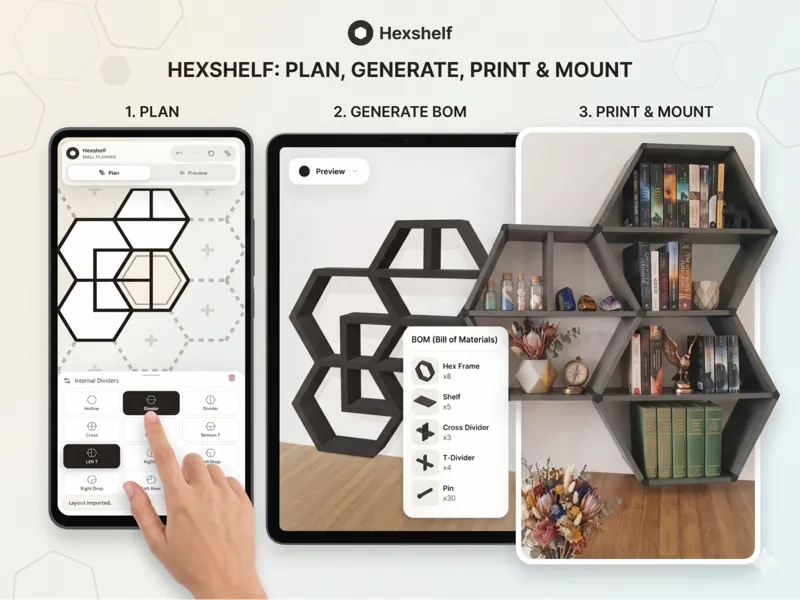 Modular Hexshelf — Fully 3D Printed Shelf System