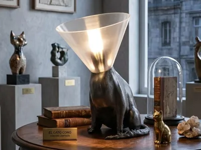 Cat Lamp with a 'Cone of Shame'
