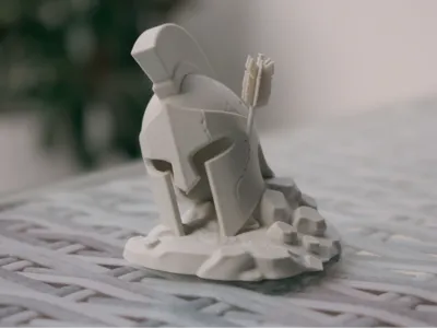 Damaged Spartan Helmet Sculpture