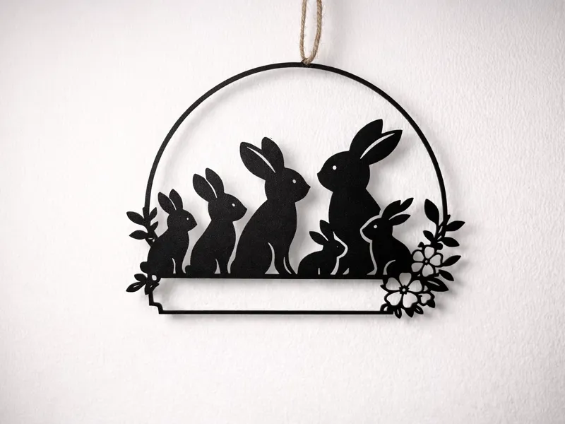Hasenfamilie im Ring – Moderne Oster Wanddeko Hase