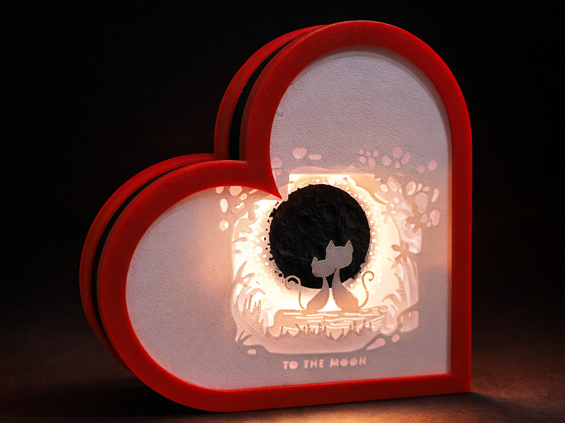 Shadow Heart with Moon and Cats