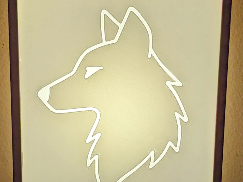 hueforge, lightbox wolfs head silhouette, 1 colour