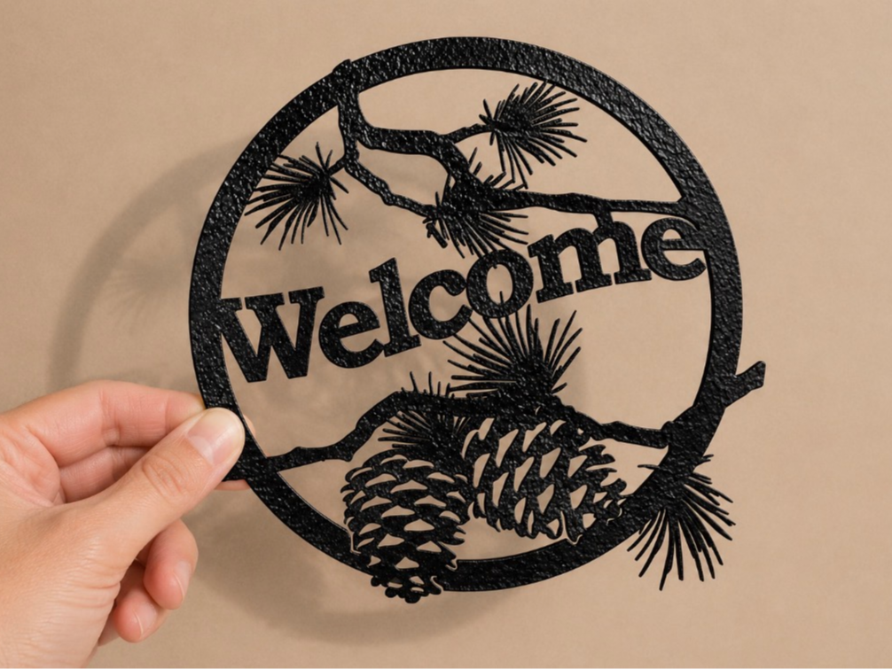 Welcome Pinecone Nature Sign – Rustic Wall Art