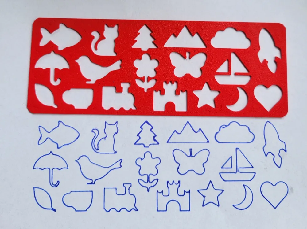 Letrero o emblema decorativo: Kids Drawing Stencil – 18 Shapes. Referencia del modelo original.