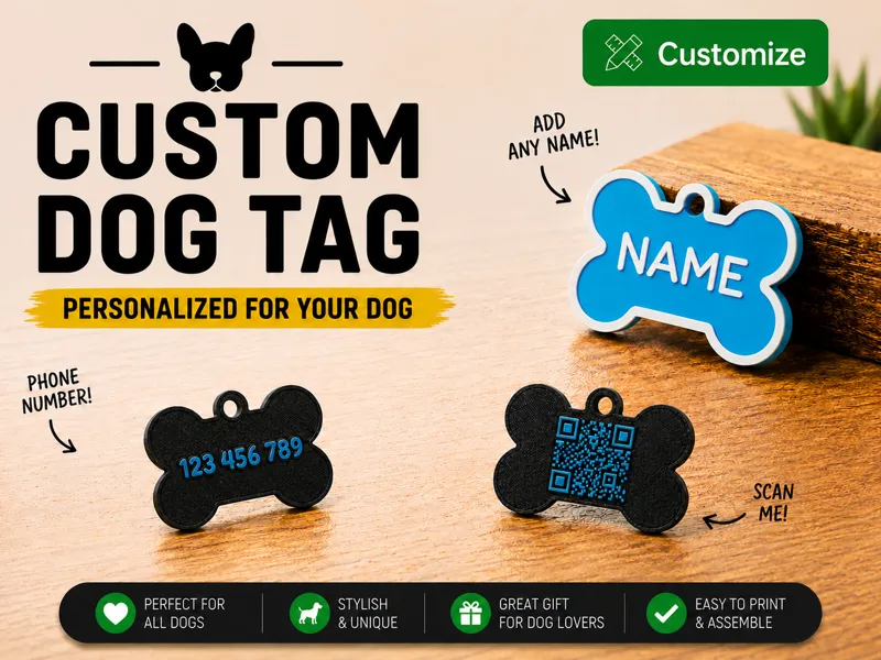 Bone-Shape Custom Dog Tag with QR or Phone Number