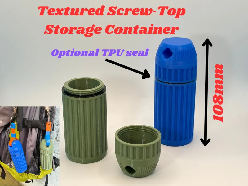 Textured Screw‑Top Container with Hanging Loop