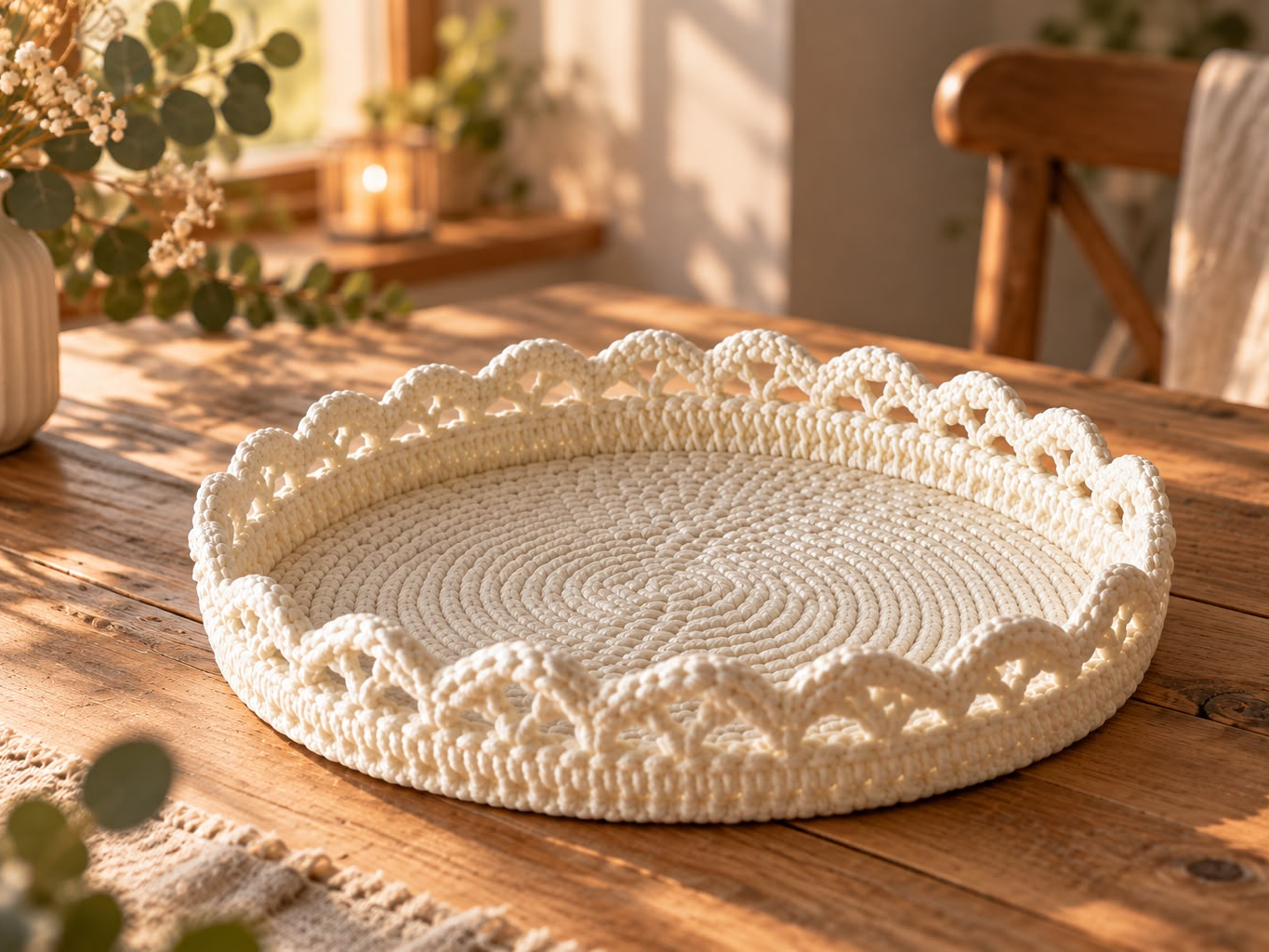 Crochet-Inspired Decorative Tray Woven Rope - 1