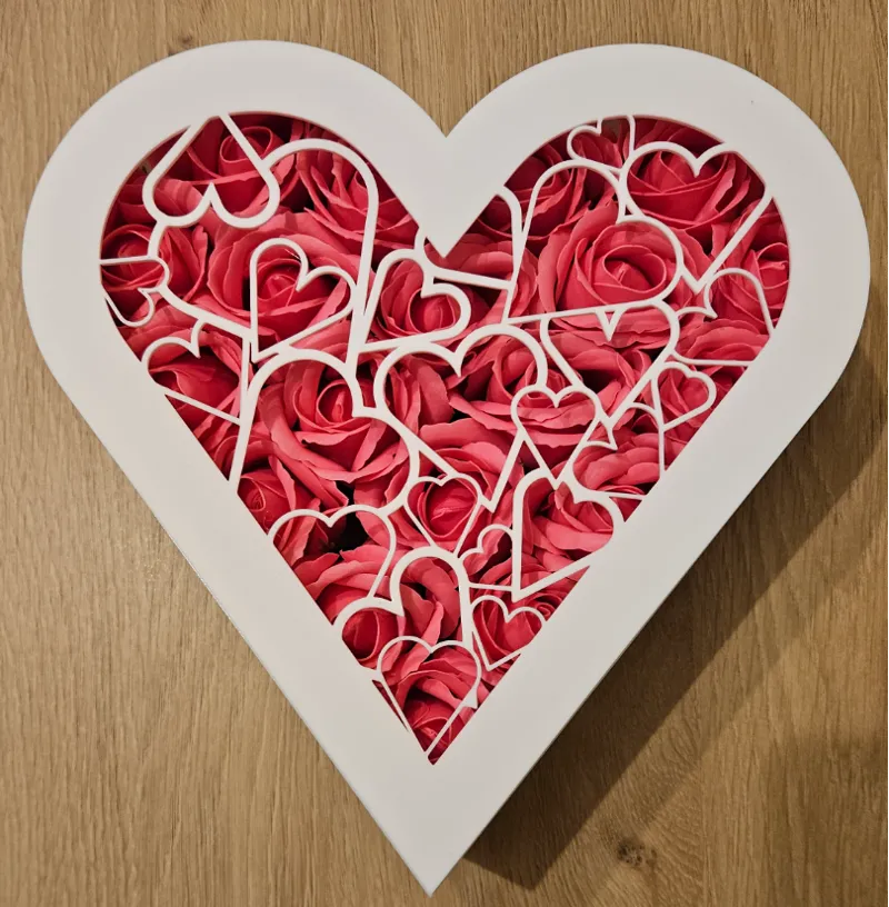 Heart gifts box with lid, from 10mm to 150mm h